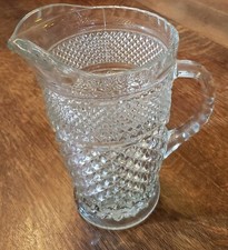 Anchor Hocking Crystal Clear Glass Pitcher Diamond Sawtooth Pattern Wexford Vtg picture