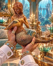 13” Original Vintage Fine Art Composition Resin Mermaid Conch Shell Sculpture picture