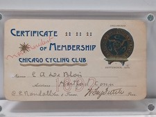 September 1892 Chicago Cycling Club Membership Card JRR6 picture