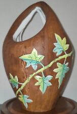 VTG Italian Pottery Vase Planter Wood Italy Ceramic Faux Bois Enamel Ivy Tree  picture