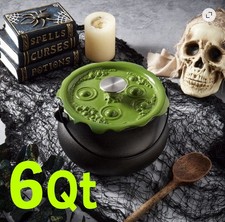 Smith & Clark Ironworks 6 Qt Cast Iron Cauldron Pot w/ Green Lid & Handle picture