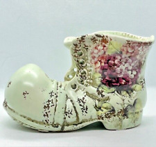 Floral Distressed Ceramic Victorian Shoe Boot Planter picture