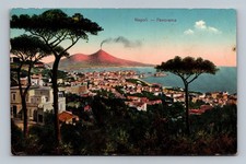 Vintage Napoli Naples Italy Vesuvius Volcano Smoking Panorama Postcard picture