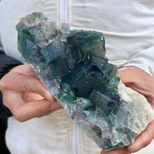2.5LB Large Natural green cubic fluorite quartz crystal cluster mineral specimen picture
