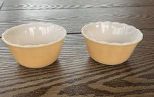 Set of 2 Fire King 424 Scalloped Edge Peach Lustre Custard Cups 6 oz Vintage picture