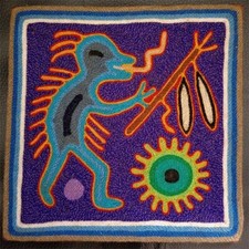 Huichol Art Unique Original Yarn Painting Mexican Art Shaman Ceremony 6x6-inch picture