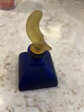 Vintage Cobalt Blue Frosted Perfume Bottle Crescent Moon Topper Rare 5” Tall picture