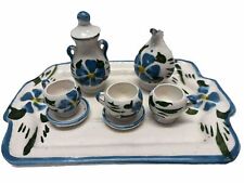 Vintage Handmade Miniature Pottery Tea Set 9 pieces. Floral Chips See Photos picture