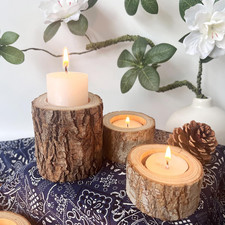 Vintage Candle Holder, Natural Wooden Tea Light Candle Holders, Farmhouse Wood C picture