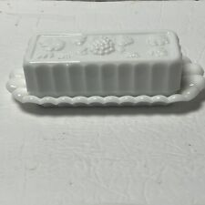 Westmoreland PANELED GRAPE Milk Glass STICK Rectangular Covered BUTTER DISH wLid picture