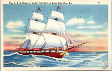 U.S.S. Niagara Under Full Sail on Lake Erie, Erie, Pennsylvania Postcard c1947 picture