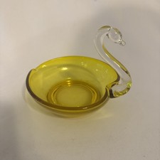Vintage Stretch Art Blown Glass Swan Candy or Trinket Dish, Yellow picture