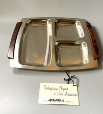 Vtg Georges Briard Stainless Steel Rosewood 3 Section MCM Serving Tray M Wille picture