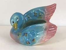 Vintage Blue Pink Swan Ceramic Planter picture