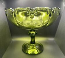 Vintage Indiana Glass Scalloped Green Tear/Rain Drop Garland Pedestal Compote LG picture