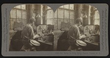 Photo:Warsaw NY 1905 Button Factory Sawyer at Work Stereoview picture