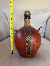 Vintage Italian Leather Wrapped Decanter Glass Bottle Wine Liquor Decor Italy picture