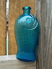 7” Vintage Blue Glass Fish‑Shaped Bitters Bottle – “FISCH’S / BITTERS” picture
