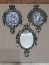 3 Vtg Ornate Metal Oval Picture Frames Italy MCM Rococo Victorian Floral 4x6 picture