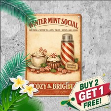 Peppermint Cafe Festive Hot Cocoa Station Sign Rustic Christmas Metal Decor picture