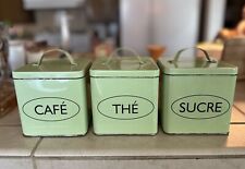 3 Vintage French Country tin enamel canisters enamelware kitchenware picture