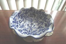 Vintage Blue White Floral Italian Pottery Centerpiece Bowl Made  Italy  Ceramic picture