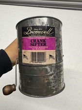Vintage Bromwell’s 3 Cup Tin Flour Sifter Hand Crank Wood Knob RCS-00039 USA picture