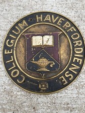 Rare Vtg Haverford College Solid Brass Plaque Collegium Haverfordiense 6.5