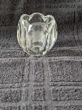 Vintage Etched Crystal Lotus Flower Shaped Votive Candle Holder Scalloped Rim 2