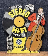 Vtg 1950s GE Tubes Stereo Music Hi-Fi Advertising Cardboard Easel Back Sign 8.5” picture