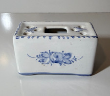 Antique Porcelain Ceramic Flower Frog Blue & White Floral Leart Portugal 1954 picture