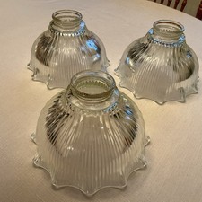 VINTAGE 7 IN WIDE HOLOPHANE STYLE LAMP SHADE 2 1/4 IN FITTER Set/3 picture