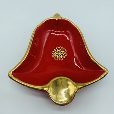 Red Bell Shaped Ceramic Ashtray Trinket Dish w/gold trim picture