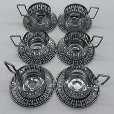Vintage Miniature Metal Tea Glass Holders Set of 6 with Saucers 12 Pieces picture
