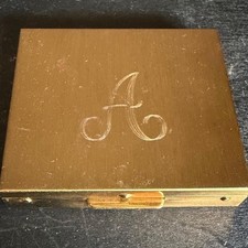 Vintage Gold Tone Monogram A Square Compact Case Sunburst Interior 3 Inch picture