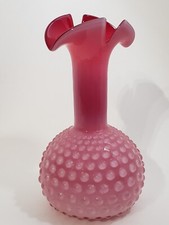 VTG Cranberry Vase  Empoli Italian Art Glass Hand Blown Cased Frosted Hobnail picture