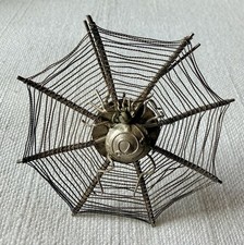 Antique Victorian Spider Web Place Card Holder Silverplate Wire Spider 2.3” picture
