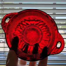 Vintage Red Ruby Glass Ribbed Patterned Candy Pickle Dish Bowl Swirl Handle picture