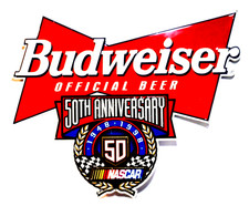 VTG 1948-1998 Budweiser NASCAR 50th Anniversary Metal Sign Official Beer picture