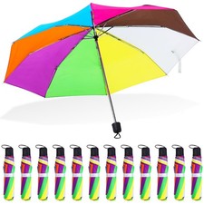 12 Pc Rainbow Umbrella Portable Tri Folded Pride Umbrella Windproof Compact Rain picture