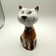 Vintage Italian Pottery Cat Bud Vase Hand Painted Whimsical Folk Art 6” picture