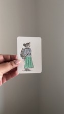 Original ACEO Art Card Woman Backpack Green Skirt Fashion Illustration Signed picture