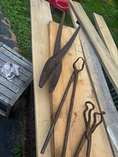 Lot of Antique/Vintage Blacksmith Tongs & Large Metal Shears picture