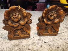 SYROCO Mid Century Faux Wood Floral Bookend PAIR MCM Vintage  picture