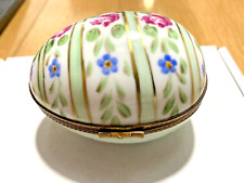 Limoges France Peint Main  Floral Egg Hinged Trinket Box picture
