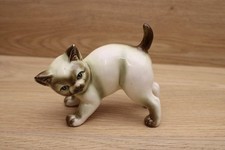 Vintage Siamese Cat Ceramic Figurine Walking Tail Up Blue Eyes MCM Style picture
