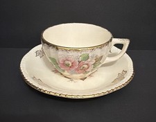 VTG Homer Laughlin Queen Esther Footed/Scalloped Cup & Saucer Set picture