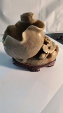 Vintage Chinese Soapstone Carved Floral Miniature Pen Holder Bud Vase home decor picture