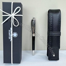 Montblanc Luxury Black Fountain Pen Platinum Trim Fine Nib w/ Leather Case NEW picture