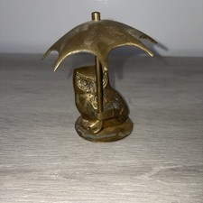 Vintage Brass Owl Figurine Holding Umbrella Made in Korea MCM picture